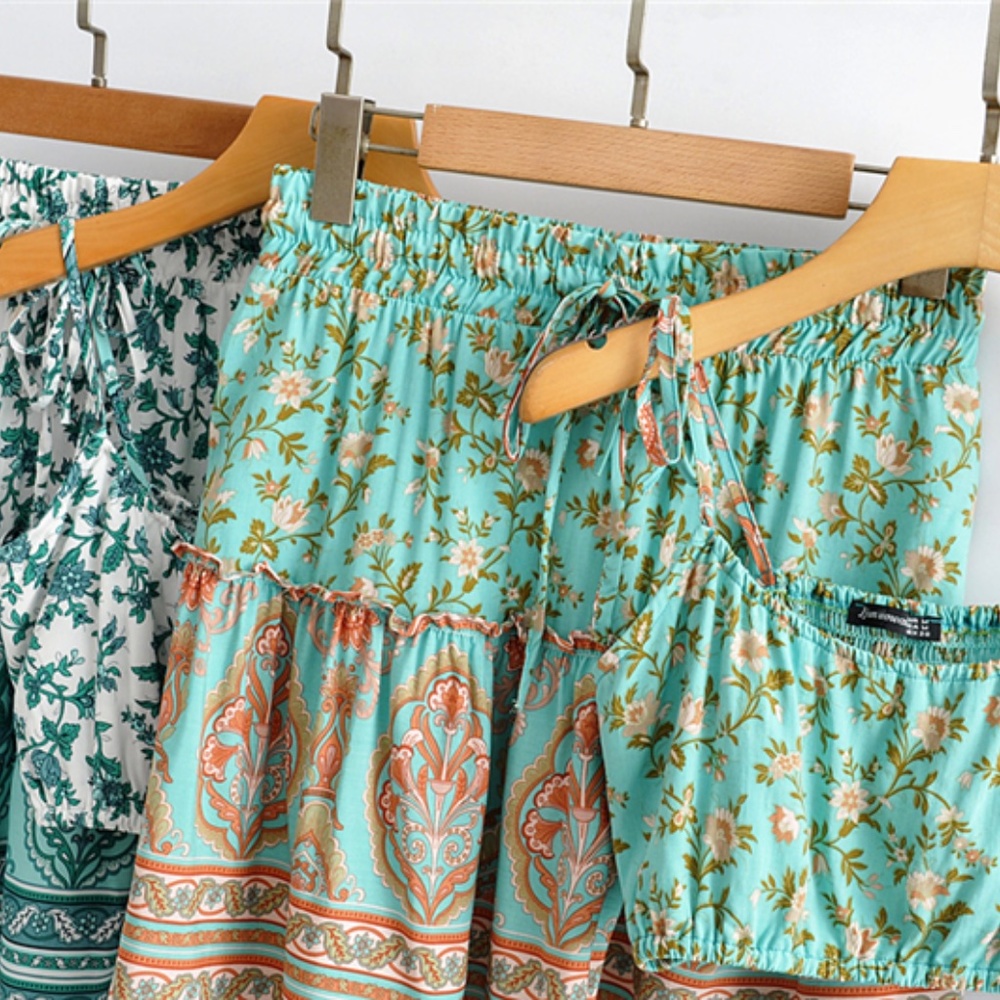 bohemian mint cami crop top ruffle skirt set - Picture 7 of 7